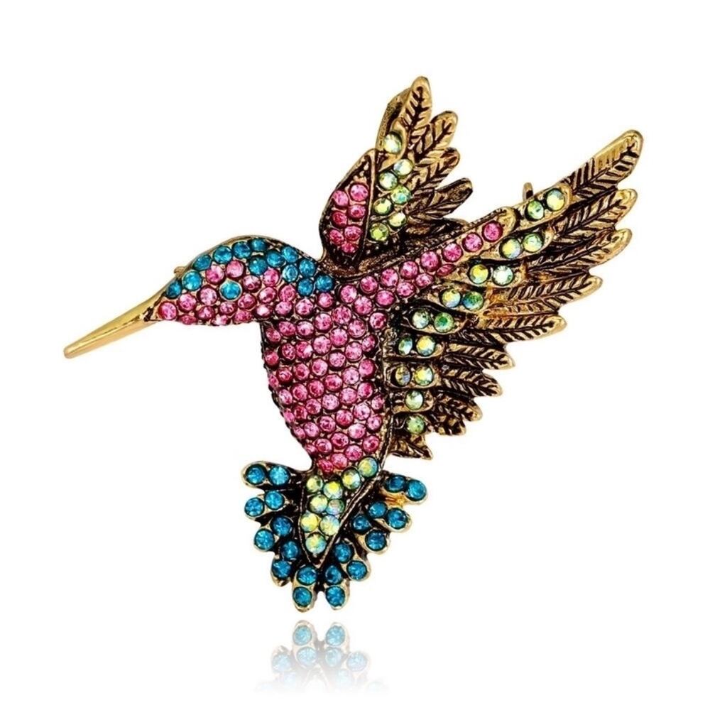 Colorful Hummingbird In flight Brooch Pin Fairycore Cottagecore Whimsy